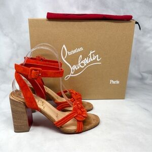 Christian Louboutin Red and Tan Heels